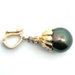 18K Yellow Gold Tahitian Pearl and Diamonds Flower Hinged Pendant - Image 3