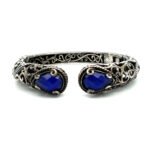 Carolyn Pollack Sterling Silver Cuff Bracelet- Ornate Filigree w/ Faceted Blue Gemstone - Image 3