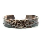 Vintage Sterling Silver Raised Floral Vine Cuff Bracelet