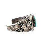 Sterling Silver Navajo Style Turquoise Cuff Bracelet - Image 2