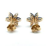 14K Y Gold Sapphire Diamond Accent Flower Stud Earrings - Image 3