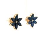 14K Y Gold Sapphire Diamond Accent Flower Stud Earrings - Image 2
