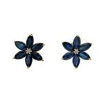 14K Y Gold Sapphire Diamond Accent Flower Stud Earrings