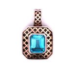 Sterling Silver and 14K Gold Crisscross Rectangle Blue Topaz Pendant