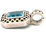 Sterling Silver and 14K Gold Crisscross Rectangle Blue Topaz Pendant - Image 3