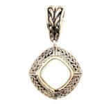 Sterling Silver and 18K Gold Accents Mother of Pearl Basket Weave Pendant