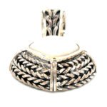 Sterling Silver and 18K Gold Accents Mother of Pearl Basket Weave Pendant - Image 3