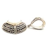 Sterling Silver and 18K Gold Accents Mother of Pearl Basket Weave Pendant - Image 2