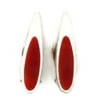 Danish Sterling Silver Red Enamel Modernist Clip Earrings