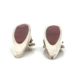 Danish Sterling Silver Red Enamel Modernist Clip Earrings - Image 2