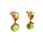 10K Y Gold Citrine and Peridot Cabochon Drop Earrings - Image 2