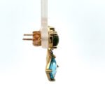 10K Y Gold Cabochon Peridot and Blue Topaz Drop Earrings - Image 3