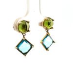 10K Y Gold Cabochon Peridot and Blue Topaz Drop Earrings - Image 2