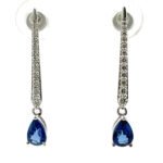 14K W Gold Sapphire with Diamond Accents Drop Earrings