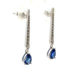 14K W Gold Sapphire with Diamond Accents Drop Earrings - Image 2