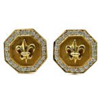 14K Y Gold Diamond Fleur-de-lis Leaverback Earrings