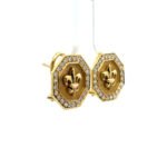 14K Y Gold Diamond Fleur-de-lis Leaverback Earrings - Image 2