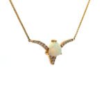 14K Y Gold Opal V-design Diamond Necklace 18" - Image 2