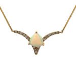 14K Y Gold Opal V-design Diamond Necklace 18"