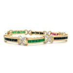 14K Two Tone Gold Ruby Sapphire Emerald Diamond Accented 8" Tennis Bracelet - Image 2