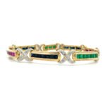 14K Two Tone Gold Ruby Sapphire Emerald Diamond Accented 8" Tennis Bracelet - Image 3
