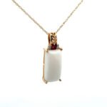 14K Y Gold Baguette Cut Opal with Rhodolite & Diamond Accent Necklace 18" - Image 2