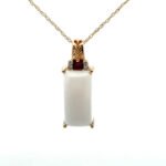 14K Y Gold Baguette Cut Opal with Rhodolite & Diamond Accent Necklace 18"