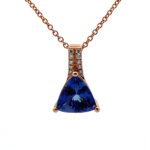 14K R Gold 2.20ct Trillion Cut Tanzanite with Diamond Accent Necklace 18"