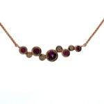 14K R Gold Bezel Set Purple Garnet and Diamond Bubble Bar Necklace 18"