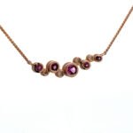 14K R Gold Bezel Set Purple Garnet and Diamond Bubble Bar Necklace 18" - Image 2