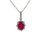 14K W Gold .93ct Ruby with Diamond Accents Necklace 18"