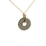 14K Y Gold Pave Disc Diamond Necklace 18" - Image 2