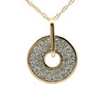 14K Y Gold Pave Disc Diamond Necklace 18"