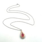 14K Two Tone Gold .45ct Pear Shaped Ruby .06cttw Diamond Accented 18" Necklace - Image 2