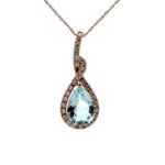 14K Rose Gold 1.70ct Aquamarine with Diamond Accent Necklace 18"