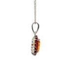 14K White Gold Citrine with Halo Mandarin Garnet Necklace 18" - Image 3