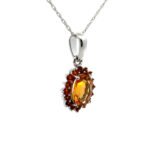14K White Gold Citrine with Halo Mandarin Garnet Necklace 18" - Image 2