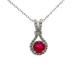 14K White Gold 0.96ct Ruby with Diamond Accent Necklace 18"