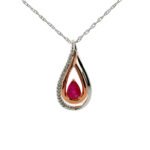 14K Two Toned Gold Ruby with Diamond Accent Necklace 18"