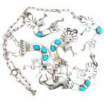 Ella Peter Signed Sterling Silver Navajo Turquoise Kokopelli Fertility Style Necklace