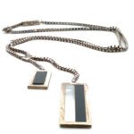 Italian Sterling Silver Double Rectangle Onyx and Mother of Pearl Pendant Necklace - Image 3