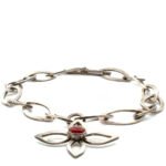 Signed Sterling Silver Large Link with a Carnelian Flower Pendant Choker Necklace - Image 2