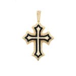 10K Yellow Gold Black Enamel Cross with Diamond Accent Pendent