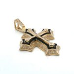 10K Yellow Gold Black Enamel Cross with Diamond Accent Pendent - Image 2