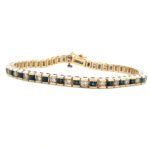 14K Yellow Gold Square Links Square Sapphire and Round Diamond Tennis Bracelet 7"
