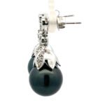 14K White Gold Approx 12 mm Pearl With Diamond Accents Heart Flower Dangle Earrings - Image 2