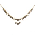 14K Yellow Gold Approx. 1 cttw Diamond Flowers and Circles Fixed Pendant Necklace 17"