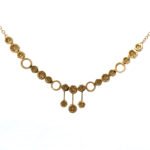 14K Yellow Gold Approx. 1 cttw Diamond Flowers and Circles Fixed Pendant Necklace 17" - Image 3