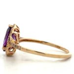 10K Gold Approx. .12 TDW Diamond Accented Pear Amethyst Ring Size 7 - Image 2
