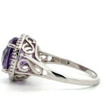 14K White Gold Filigree Approx. .15 TDW Diamond Accented Circle Amethyst Ring Size 6.75 - Image 2